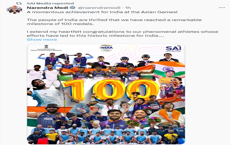 PM Narendra Modi congratulates Indian contingent of Asian Games on clinching 100 medals; Calls to host and interact with players on Tuesday