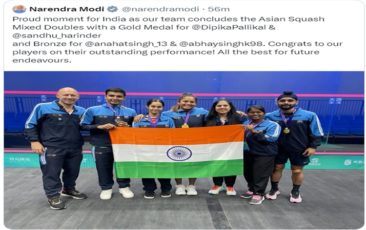 PM Modi expresses his pride in India's achievement at Asian Squash Mixed Doubles Championship
