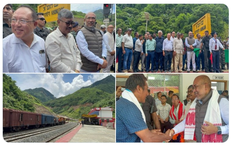 CM N. Biren Singh receives first goods train carrying essential commodities in Manipur