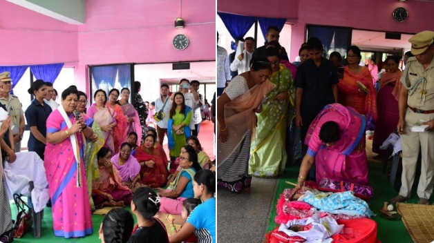 Manipur: Governor Anusuiya Uikey visits relief camp at Youth Hostel in Imphal district