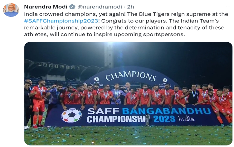 PM Modi celebrates India's win at SAFF Championship 2023