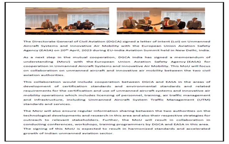 DGCA signs MoU with EU Aviation Safety Agency for Cooperation in Innovative Air Mobility