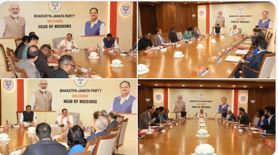 New Delhi: BJP National President JP Nadda interacts with group of diplomatic mission heads to India