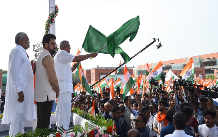 Union Ministers and Members of Parliament take part in 'Har Ghar Tiranga' bike rally in Delhi, ahead of Independence Day celebrations
