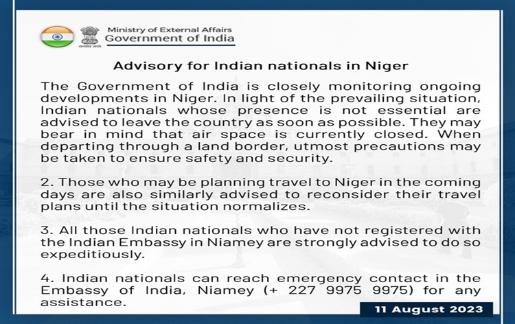 Central Government advises Indian nationals to leave Niger