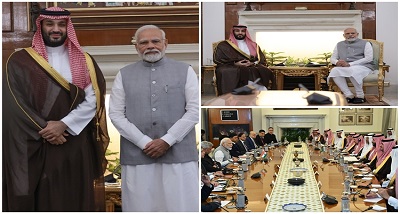 प्रधानमंत्री नरेंद्र मोदी ने नई दिल्ली में सऊदी क्राउन प्रिंस मोहम्मद बिन सलमान अल सऊद के साथ बातचीत की
