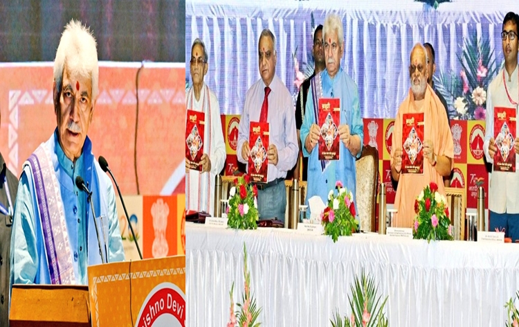 J&K: LG Manoj Sinha addresses a ceremony organised to commemorate SMVDSB's Foundation Day & SMVD Gurukul's Annual Day at Matrika Auditorium of SMVDU